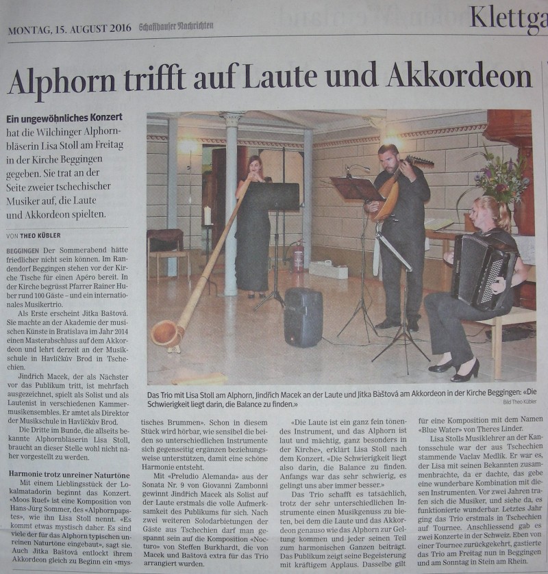 Schaffhauser Nachrichten, Alphorn trifft auf Laute und Akkordeon